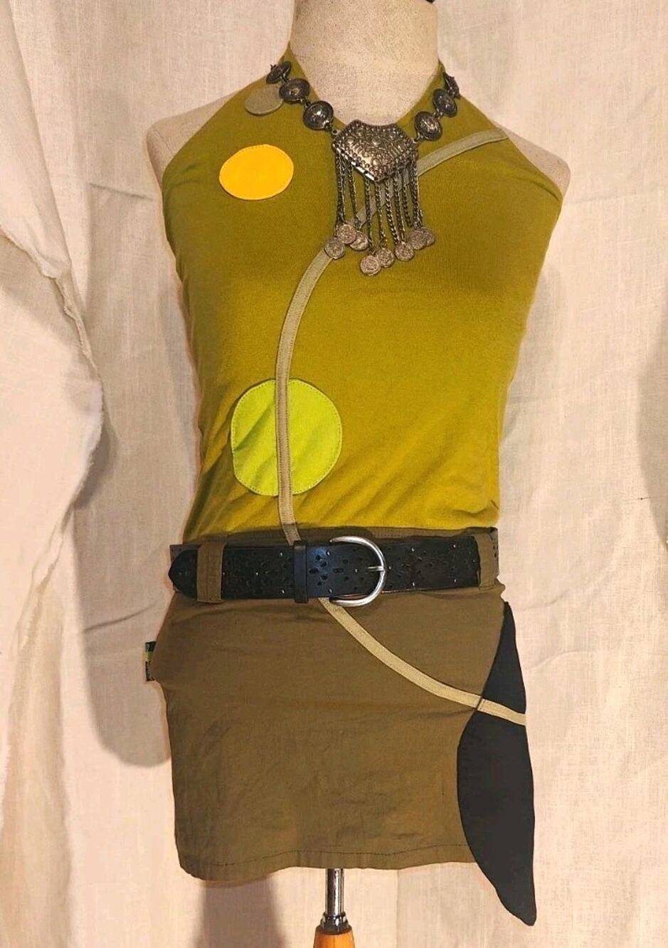 Vintage Y2K Pygmees RARE Psytrance Cyber Rave Halter Mini Dress Utility Pocket S
